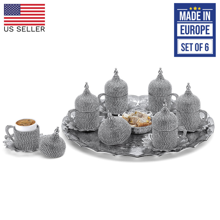 BS COFFEE SET WITH STONES & TRAY FOR 6 PEOPLE SILVER 118 ml (4 oz)