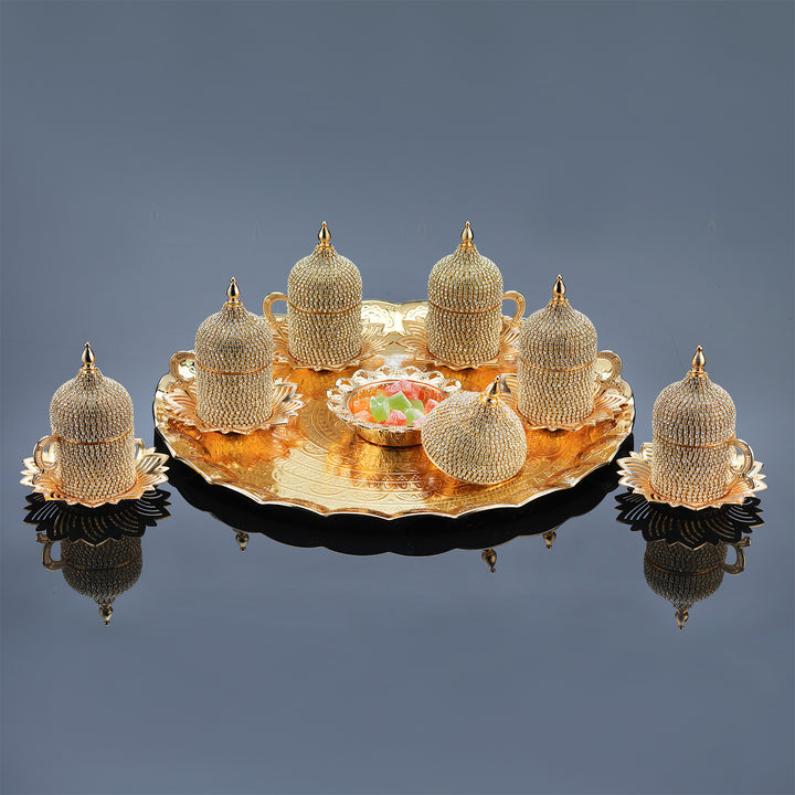 COFFEE SET WITH STONES & TRAY FOR 6 PEOPLE GOLD 11