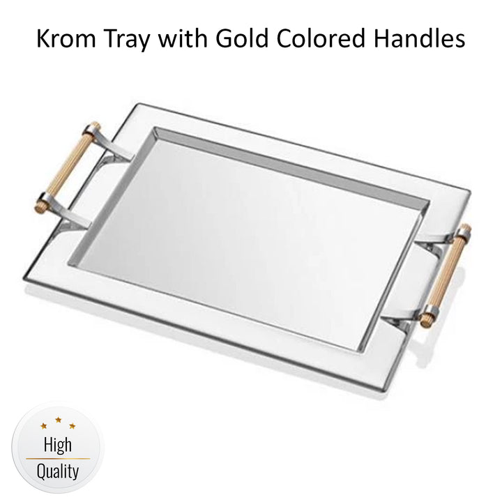 KROM TRAY WITH GOLDEN COLORED HANDLE 35 x 45 cm