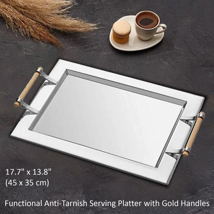 KROM TRAY WITH GOLDEN COLORED HANDLE 35 x 45 cm