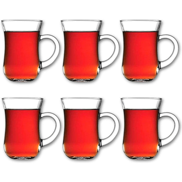 Keyif Clear Tea Glasses with Handle, 6 Pcs, 4.7 Oz (140 cc)