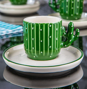 Cactus Design Ceramic Espresso Mug Set, 12 Pcs, 3.75 Oz