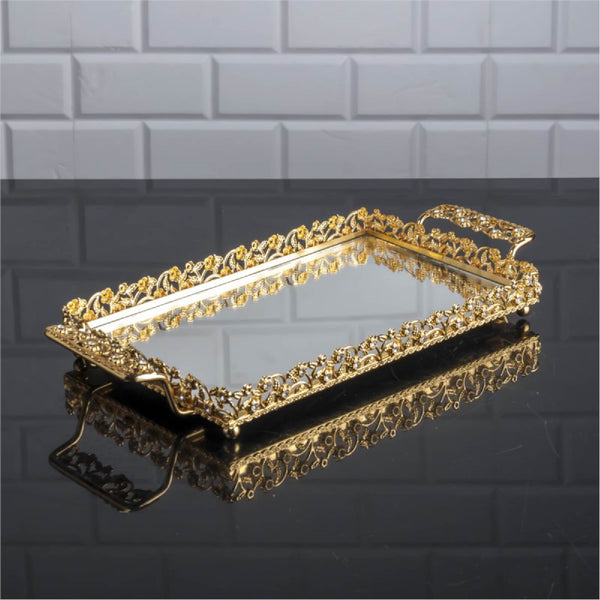Rectangular Jewelry Mirrored Vanity Tray, 15.4 in