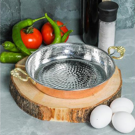Copper Egg Omelet Pan, Double Handled Sahan, Skillet, 9.5”