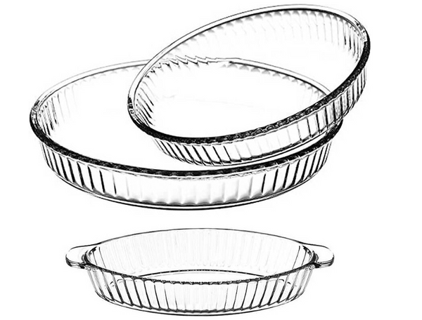 Glass Pie Pan for Baking, Deep Round Plate Dish, Oven Safe Tray, 3 Pcs