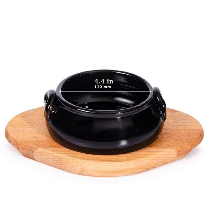 CLAY BOWL WITH HANDLE AND WOODEN STAND 11 cm NO:1 (4.3") - Hakan Makes Kitchens Smile