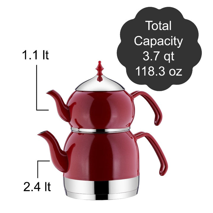 KORKMAZ RENA TEA POT SET- RED 1.1 lt - 2.4 lt (37.2- 81.2 oz)