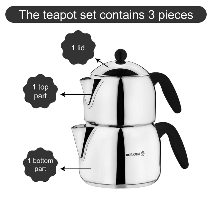 Korkmaz Orbit Maxi Stainless Steel Teapot Set with Handles