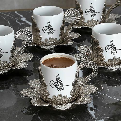 Damla Coffee Cup Set for 6 People Gold 118 ml (4 oz)