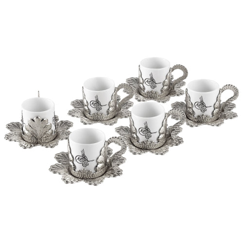 Damla Coffee Cup Set Gilding for 6 People Nickel 118 ml (4 oz)