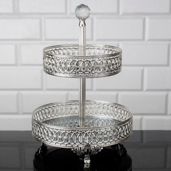 LULU ROUND METAL 2 TIER PLATTER SMALL SILVER 30 x 20 cm (11.8" x 7.9") - Hakan Makes Kitchens Smile