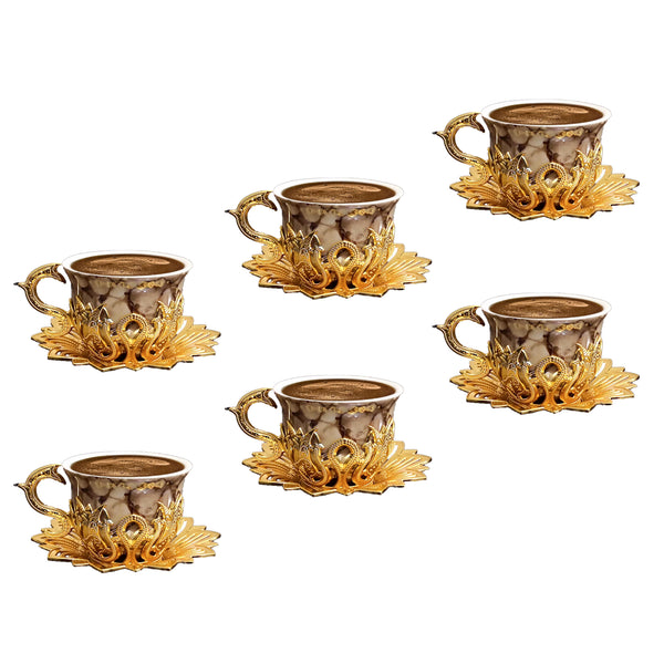  AHSEN BROWN COFFEE CUP SET FOR 6 PEOPLE GOLD 118 ml (4 oz)