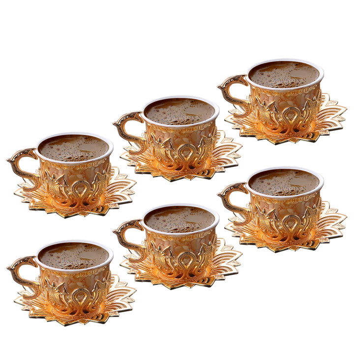 AHSEN TRYK ORANGE PATTERNED COFFEE CUP SET GOLD 118 ml (4 oz)