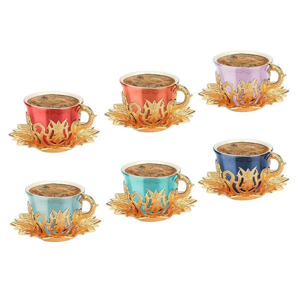 AHSEN COLORED COFFEE CUP SET FOR 6 PEOPLE GOLD 118 ml (4 oz)