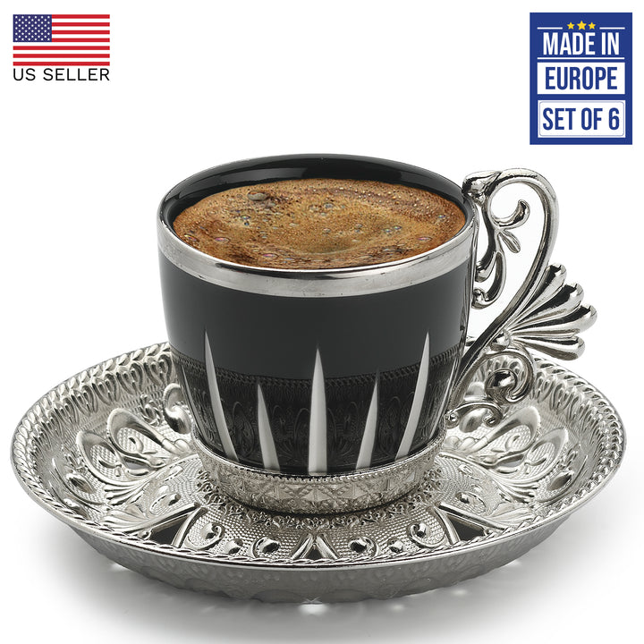 LAL ELEGANCE CORONET PATTERNED COFFEE SET FOR 6 PEOPLE SILVER 118 ml (4 oz)