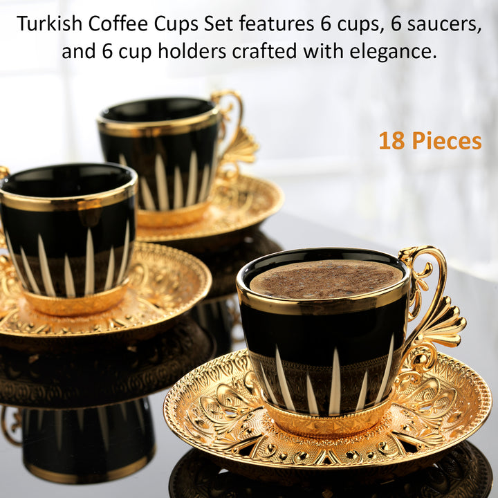 LAL ELEGANCE CORONET PATTERNED COFFEE CUP SET FOR 6 PEOPLE GOLD 118 ml (4 oz)
