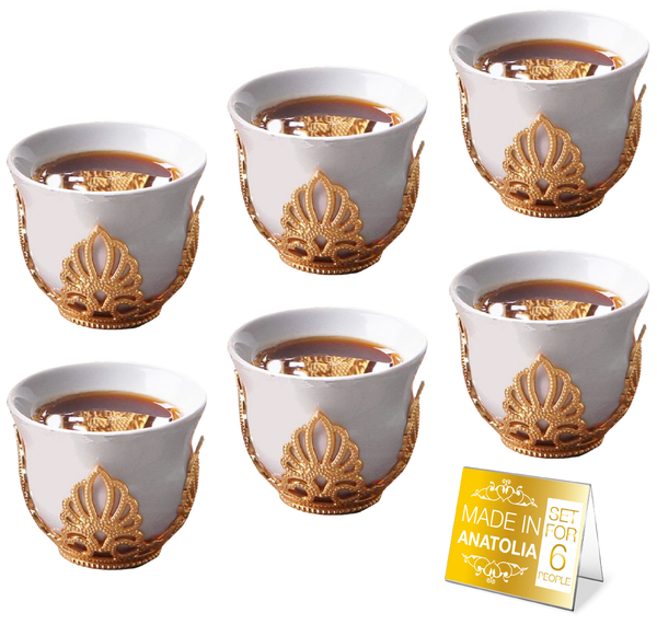 Mirra Coffee Cup Set of 6 with Gold Holders, 1.8 oz