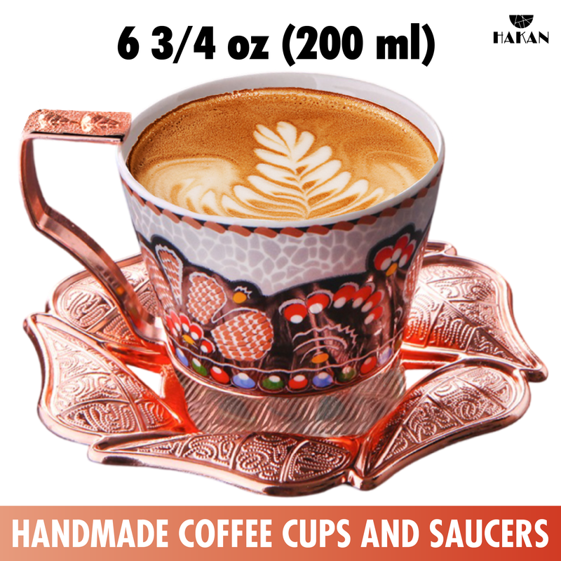 Turkish Coffee Cup Set for 6 People with Leaf Design Saucers, 18 Pcs, –  HesTrade
