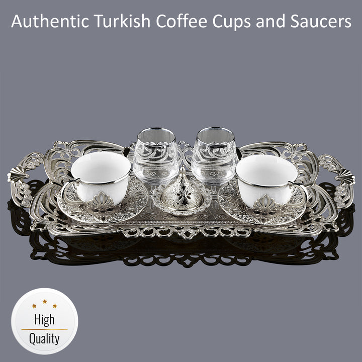 COFFEE CUP SET WITH TRAY FOR 2 PEOPLE SILVER 118 ml (4 oz)