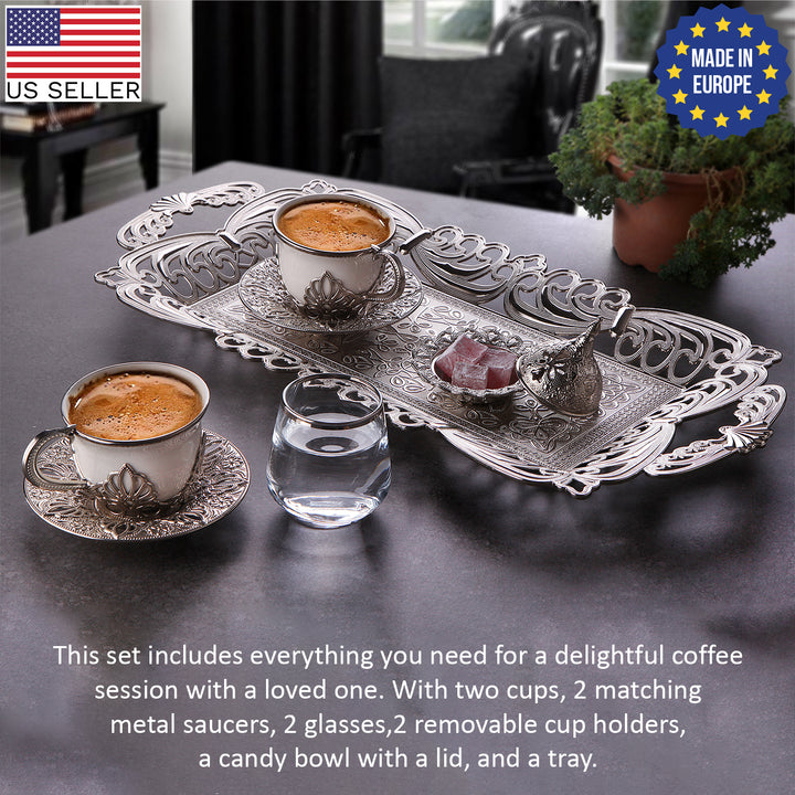 COFFEE CUP SET WITH TRAY FOR 2 PEOPLE SILVER 118 ml (4 oz)