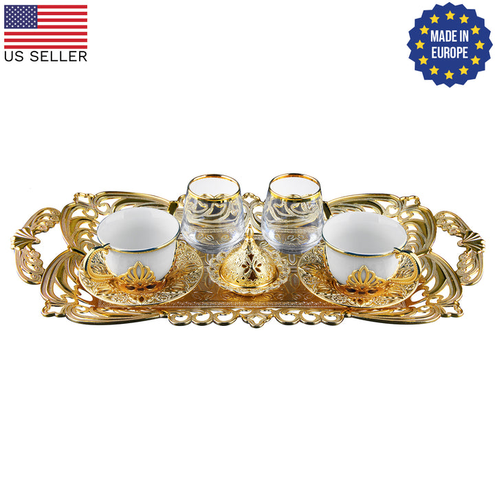 COFFEE CUP SET WITH TRAY FOR 2 PEOPLE GOLD 118 ml (4 oz)