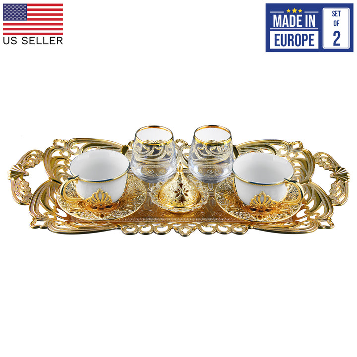 COFFEE CUP SET WITH TRAY FOR 2 PEOPLE GOLD 118 ml (4 oz)
