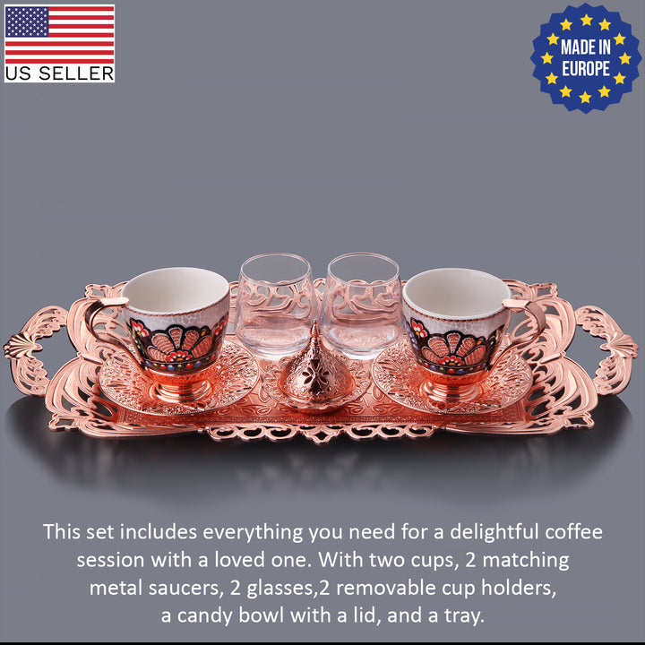 COFFEE CUP SET WITH TRAY FOR 2 PEOPLE ROSEGOLD 118 ml (4 oz)