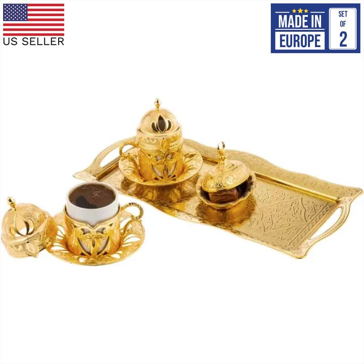  COFFEE CUP SET FOR 2 PEOPLE DEFNE SILVER & GOLD 118 ml (4 oz)