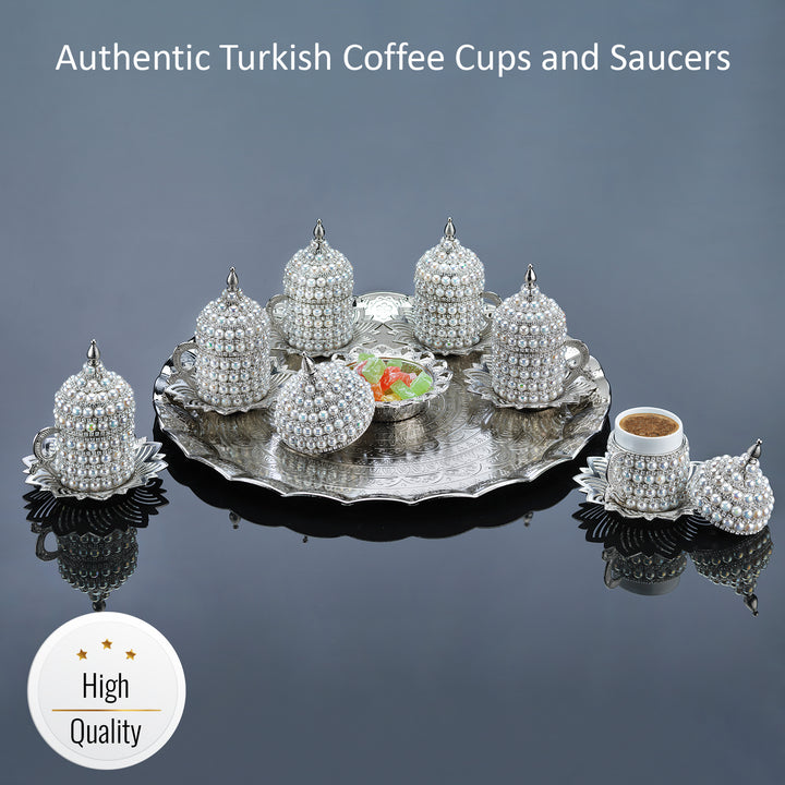 COFFEE SET WITH PEARL & TRAY FOR 6 PEOPLE NICKEL 118 ml (4 oz)