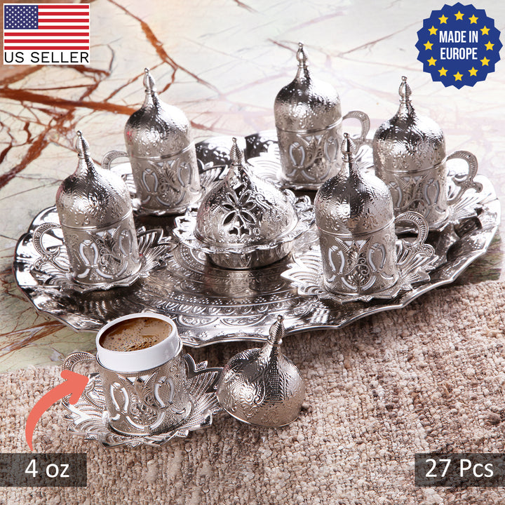 BS COFFEE CUP SET WITH TRAY FOR 6 PEOPLE SILVER  118 ml 