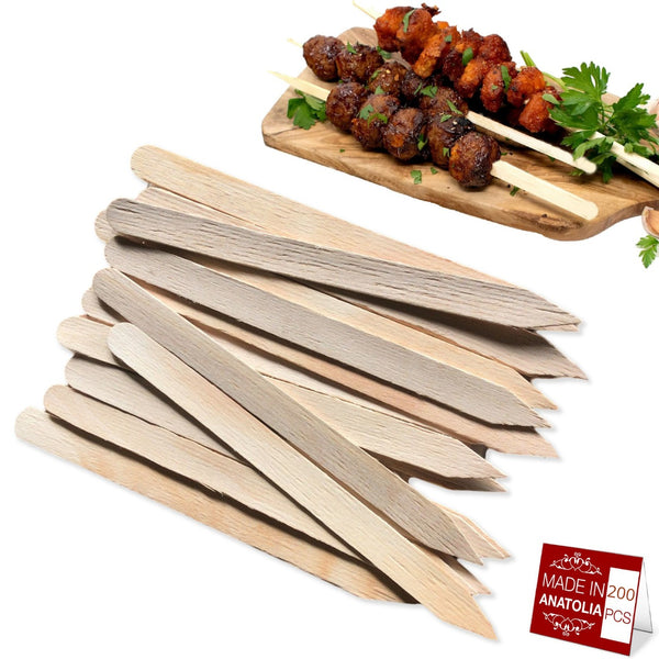 Hakan 200-Pack Wooden Flat Skewers for Grilling, 9.8-inch Long, 0.39-inch Wide Kabob Skewers