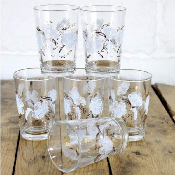 Lav Floral Water Glass Set, Drinking Glasses Set of 6, 7 Oz
