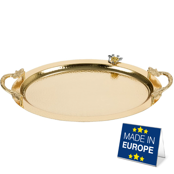 Ornamental Big Oval Serving Tray with Handles, Gold, 19.6" x 13"