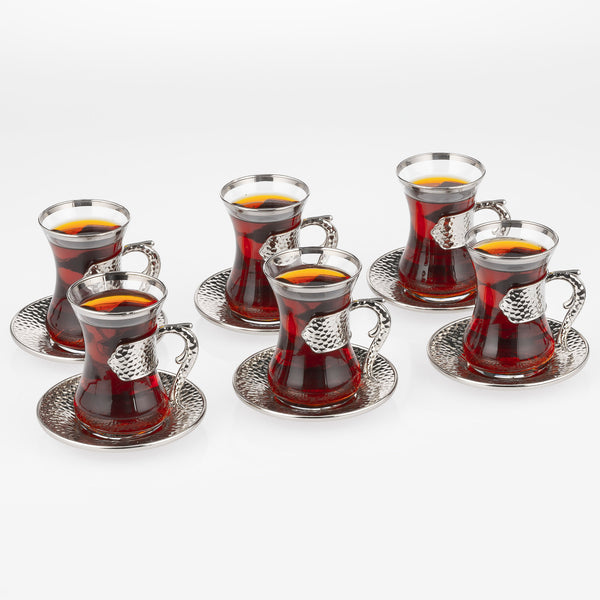 Traditional Housewarming Tea Cups Gift Set for Women, Silver, 6 Pcs, 4.22 oz