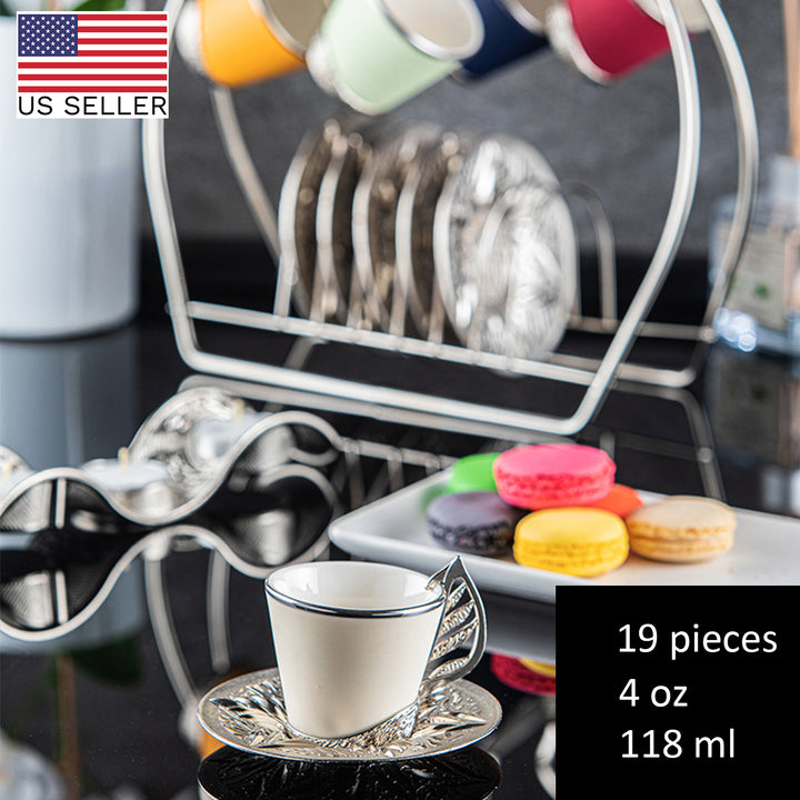 YAPRAK COFFEE CUP SET FOR 6 PEOPLE MIXED COLORS WITH HANGER A