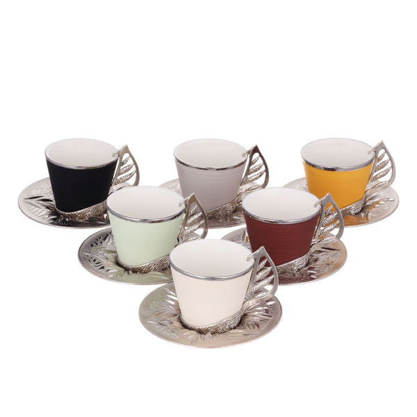 YAPRAK COFFEE CUP SET FOR 6 PEOPLE MIXED SILVER 118 ml (4 oz)