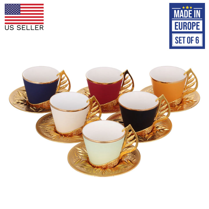 YAPRAK COFFEE CUP SET MIXED FOR 6 PEOPLE GOLD 118 ml (4 oz)