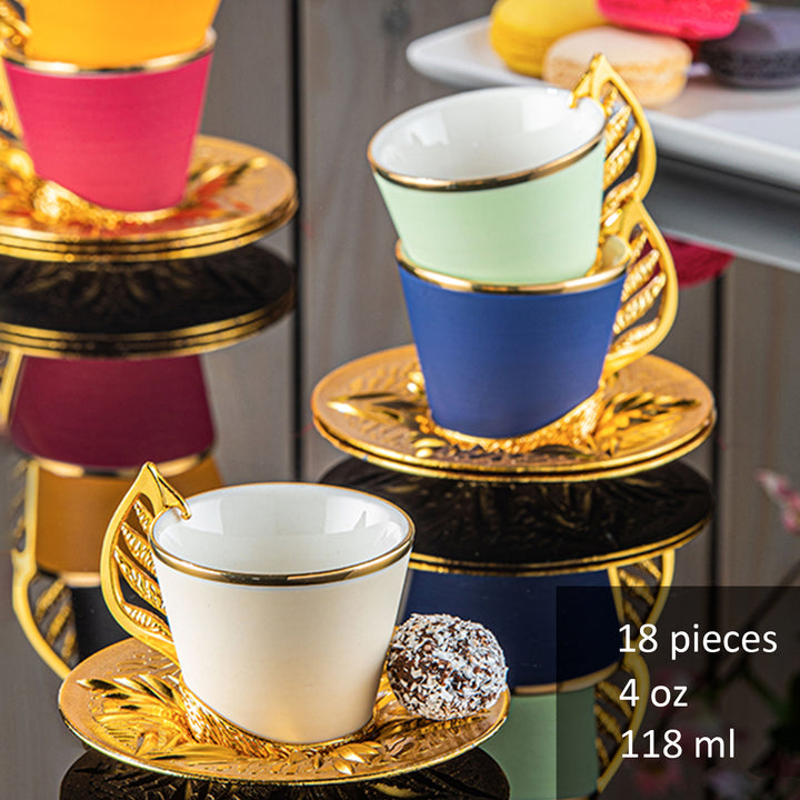 YAPRAK COFFEE CUP SET MIXED FOR 6 PEOPLE GOLD 118 ml (4 oz)