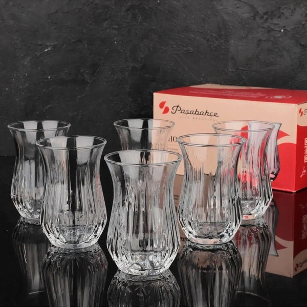 Pasabahce Echo Turkish Tea Glasses, 5.5 Oz, 160 cc, Turkish Teacup Set of 6- PB-420181