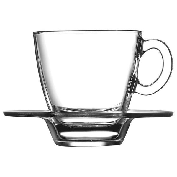 Aqua Espresso Cups with Saucers, Clear Glass Tea Set, 12 Pcs, 2.5 Oz (72 cc)