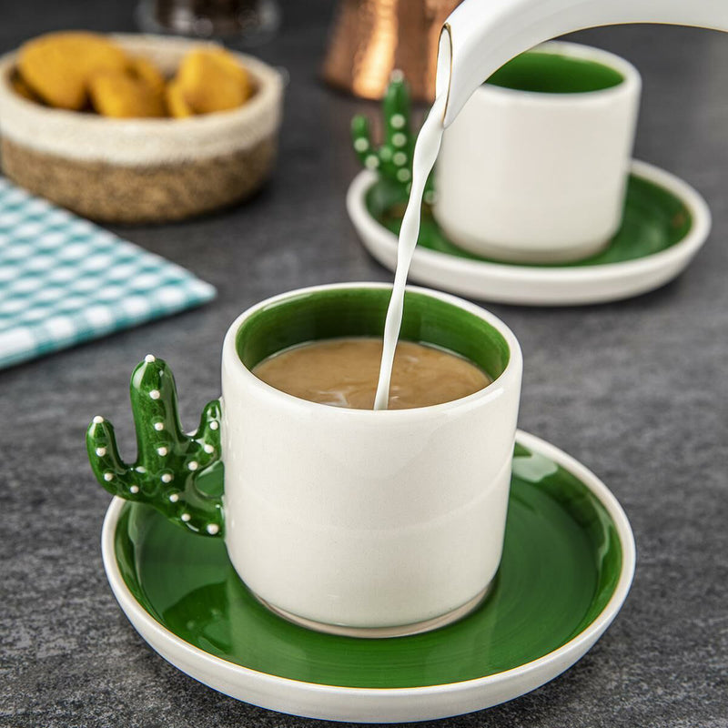 Cactus Design Ceramic Espresso Mug Set, 3.75 oz Green