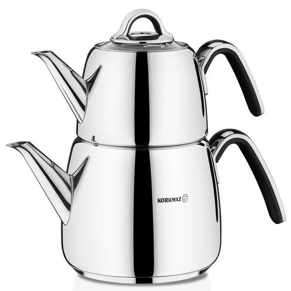 Korkmaz Vertex Turkish Teapot Set with Self Strainer, Induction Compatible