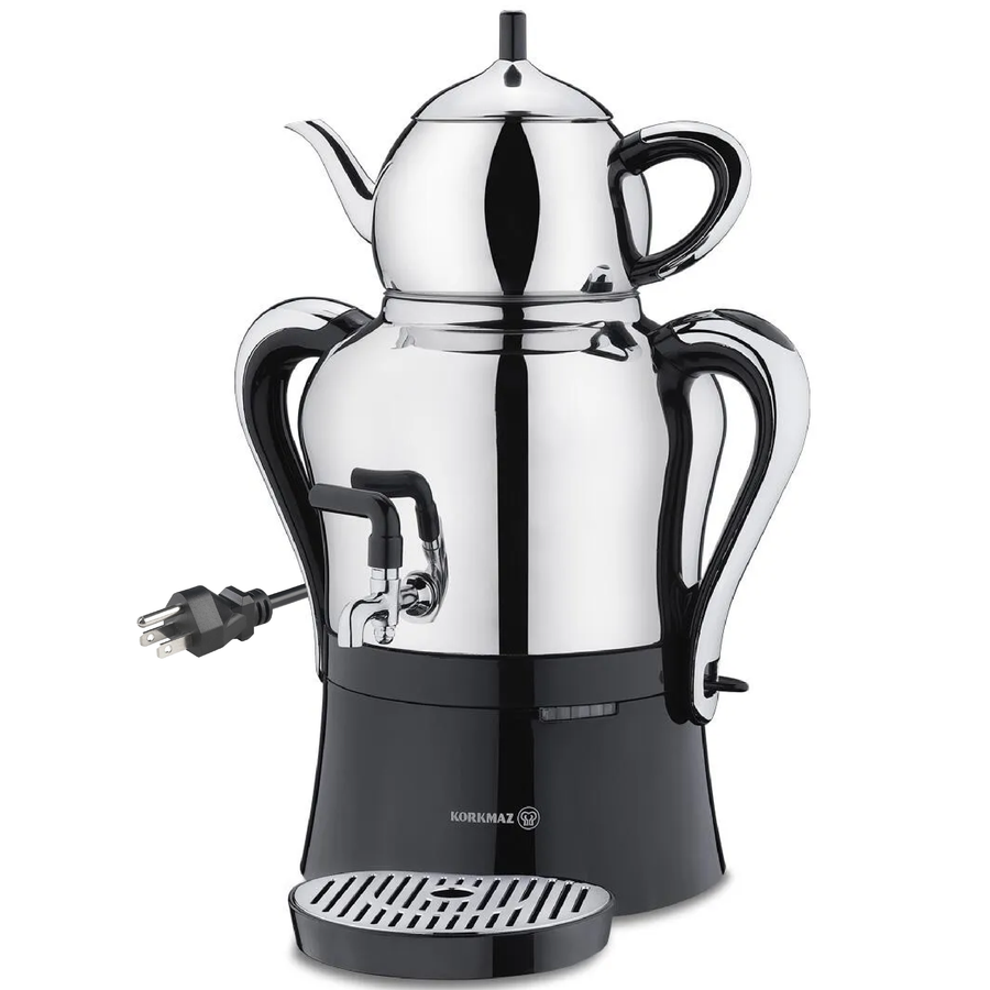 Korkmaz Caykolik A842-01 Stainless Steel Samovar 4.3 L Electric Inox Black 110 V US Plug