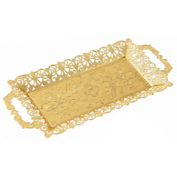 Embossed Rectangular Tray, Metal Serving Platter, 15.6x7 in, Gold