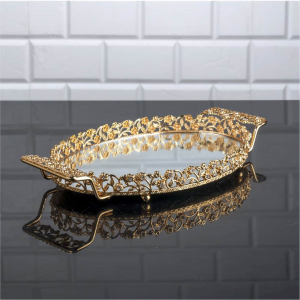 Oval Handmade Jewelry Mirrored Vanity Tray, 13.8 in