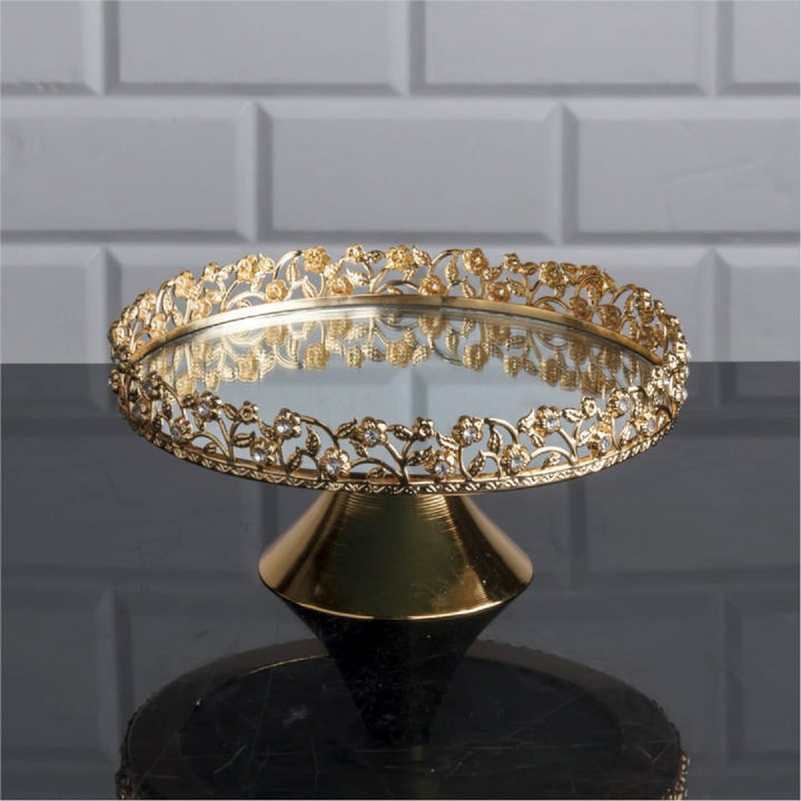 Mirrored Round Dessert Footed Stand Platter, 7.9 in Gold
