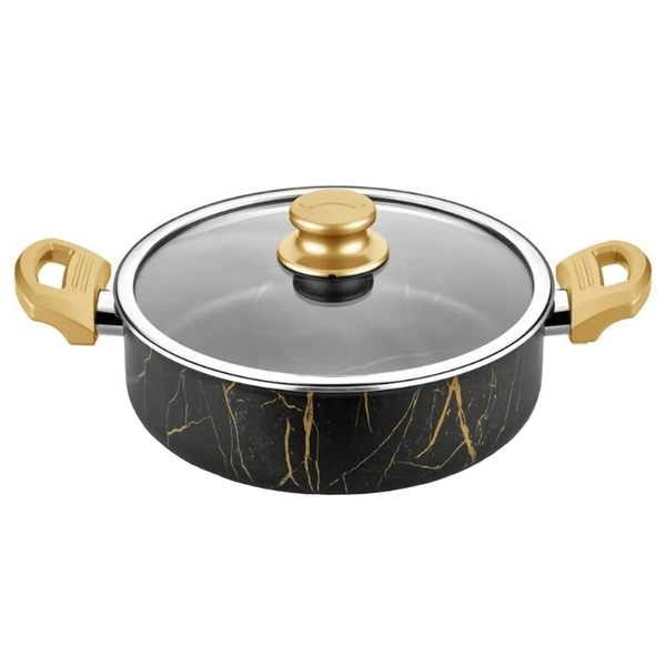 Gold Marble Design Low Pot with Glass Lid