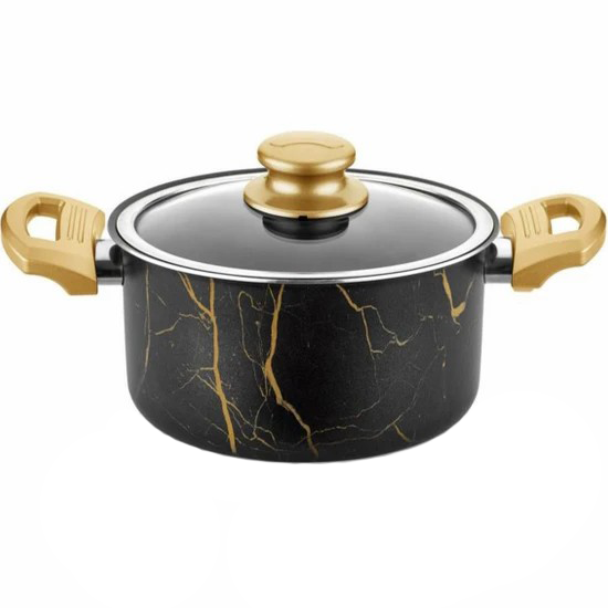 Marble Design Deep Pot with High Tempered Glass Lid