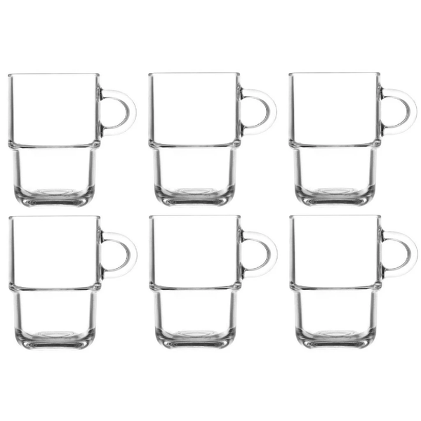 Lav Cosy Clear Glass Coffee Mug Set of 6, Teacups with Handle,11.75 Oz (350 cc)