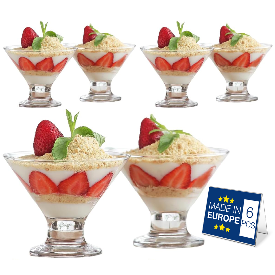 Lav Crema Footed Glass Ice Cream Bowls,  Dessert Serving Bowls, 6-Pack, 5.5 oz